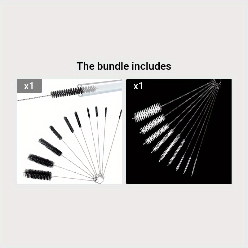 10pcs Tube Cleaning Brushes Kit Metal Pipe Brush Cleaner Auto Parts Bottles