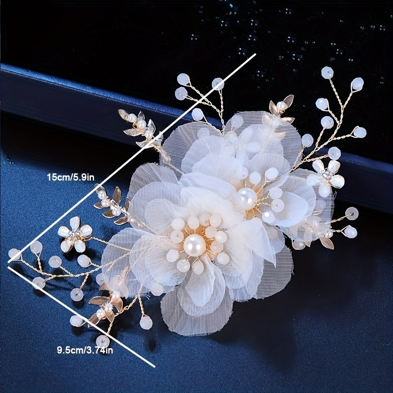 Girls Sweet Flowers Faux Pearl Hair Clips Hanfu Hair Accessories