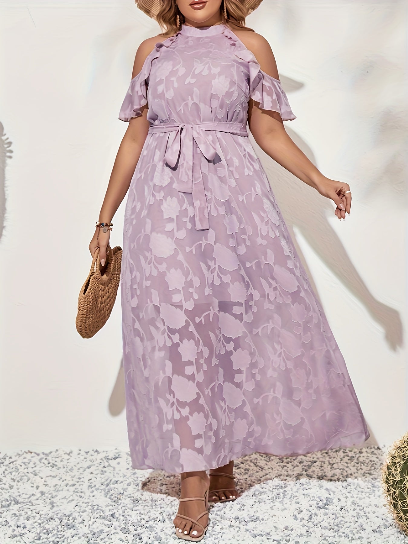  Cold Shoulder Floral Maxi Dress