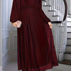  Glitter Sleeve V Neck Maxi Party Dress