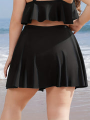  High Waisted Beach Skort Solid Stretch Bikini Bottoms