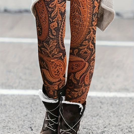  Boho Leggings Women's Plus Paisley Print High Stretch Skinny Leggings