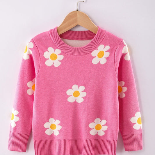 Girls Winter Sweater - Flower Pattern