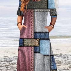  Colorblock Short Sleeve Tee Dress With Pockets
