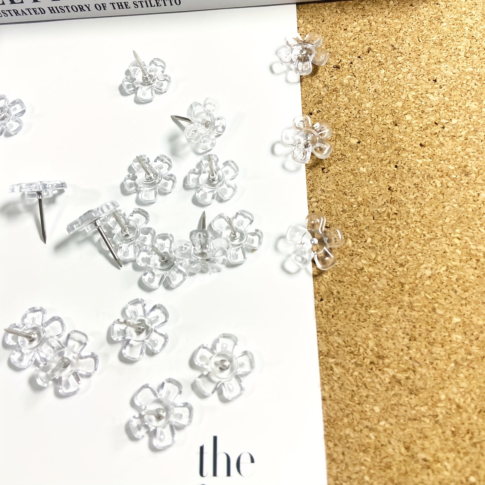 100pcs Transparent Flower Push Pins Thumb Tacks for Bulletin Board