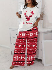  Christmas Tree Print Tee & Pants Pajama Set
