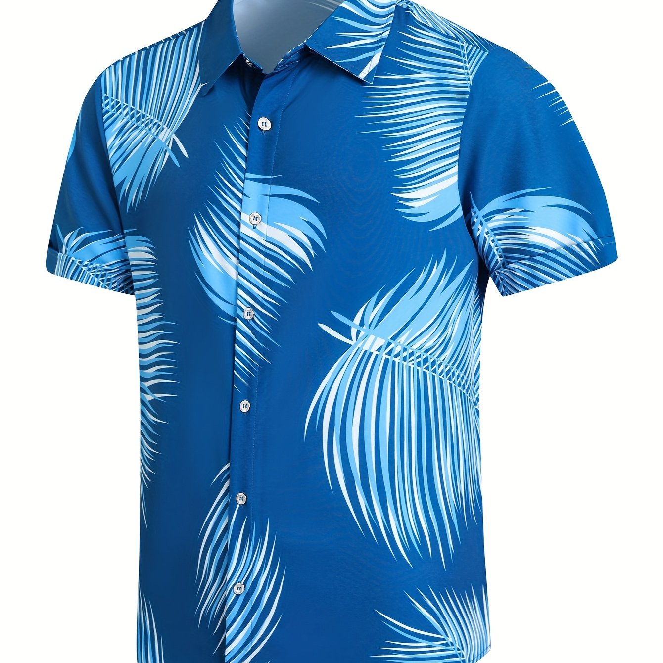 Leaf Pattern Hawaiian Shirt Men's Casual Allover Print Button Up Short Sleeve