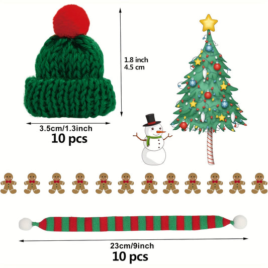 20pcs Mini Christmas Knitted Hat and Scarf Ornaments