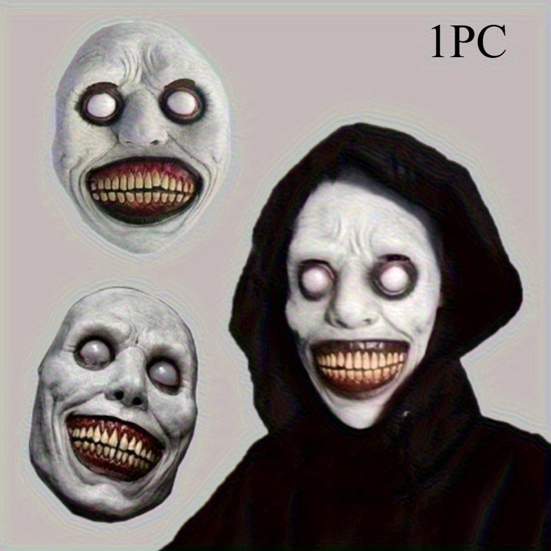 Creepy Smile Demon Halloween Mask with Red Stitched Eyes & Mouth
