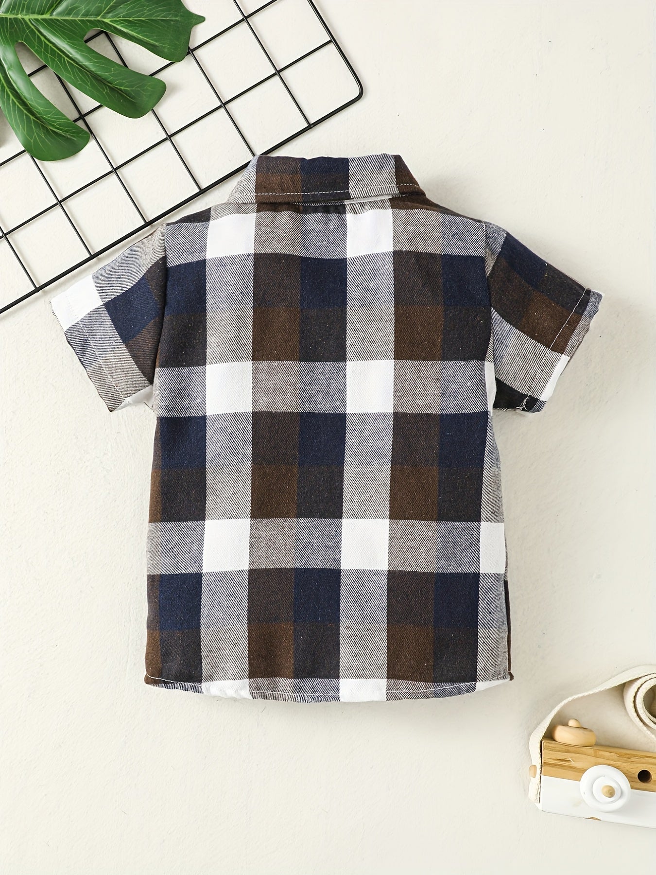 Boys Plaid Shirt Tops Short Sleeves Button Down Casual Summer Kids Clothes