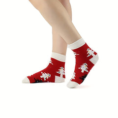 4 Pairs Cartoon Christmas Print Comfy Crew Socks Women's Stockings