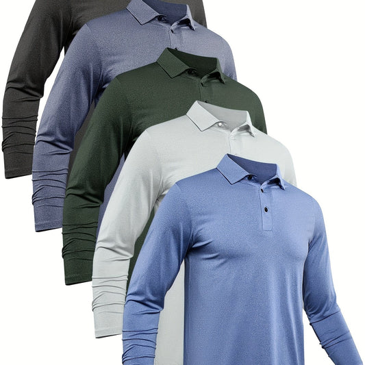 5 Pcs Men's Custom Fit Long Sleeve Shirts Quick Drying Golf Shirt Tennis