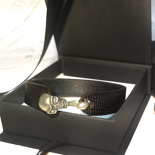Men's Veg Tan Leather Bracelet with Skull Buckle