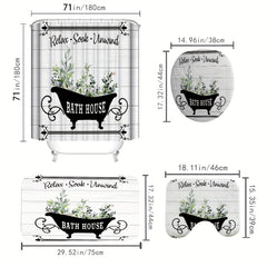 Rustic Flower Plant Bath Curtain Set - Eucalyptus Leaf Spring Theme