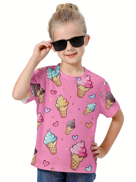 Kids 3D Ice Cream Print Short Sleeve T-shirt Summer Tee Outdoor Sports Gift