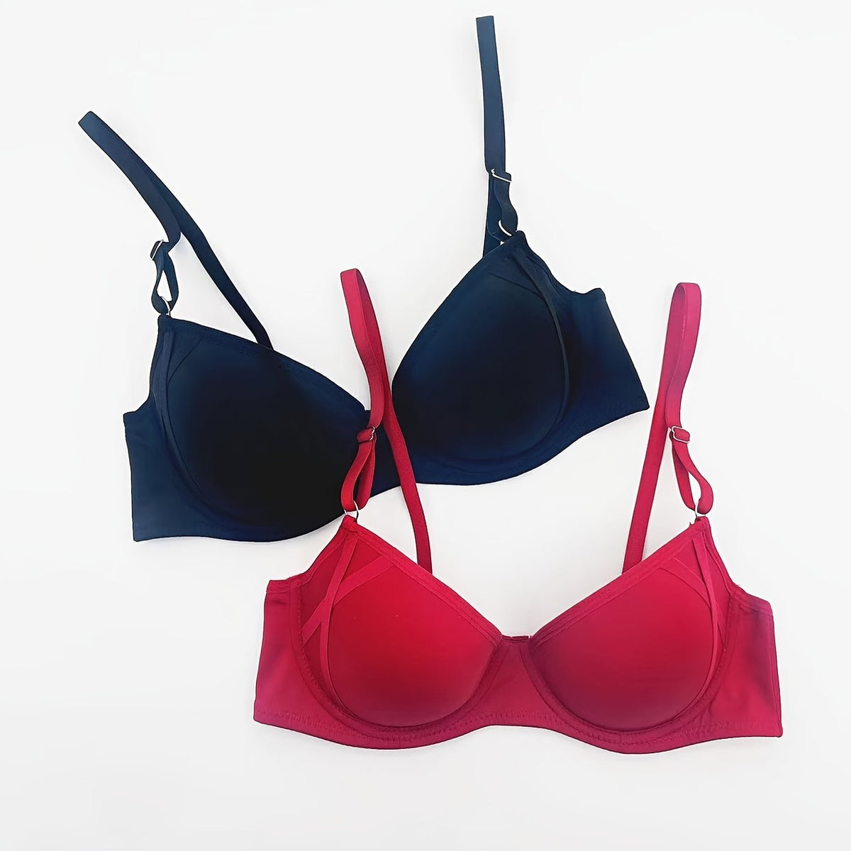 2 Pcs Glossy Push Up Bras Micro Elastic Underwire Lingerie