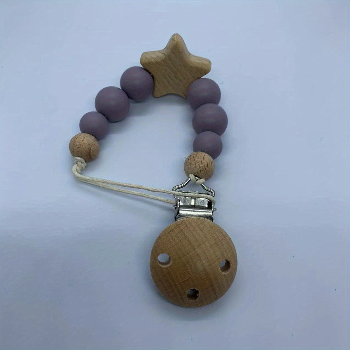 Wooden Pentagram Baby Pacifier Chain for Teething Babies