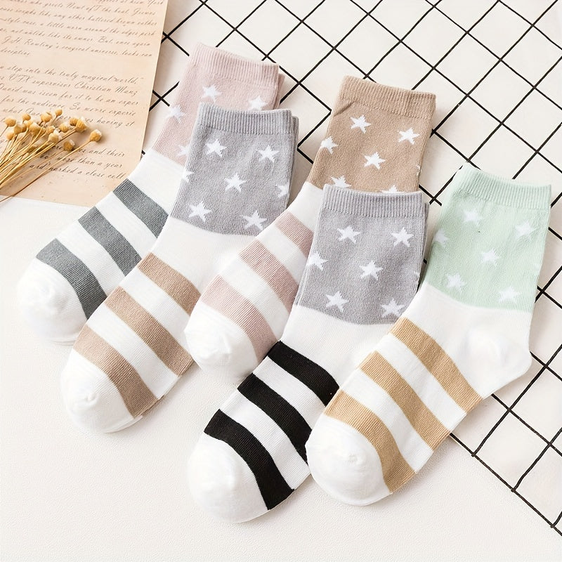 5 Pairs Star Print Striped Socks Women's Stockings
