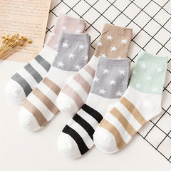 5 Pairs Star Print Striped Socks Women's Stockings