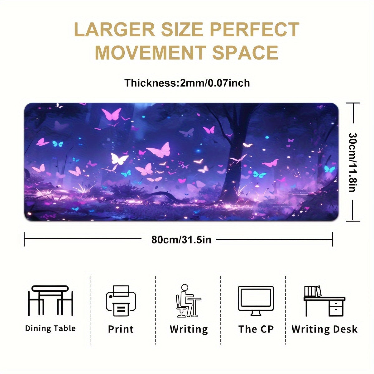 Purple Butterfly Large Mouse Pad Extended Desk Pad Non Slip Rubber Base