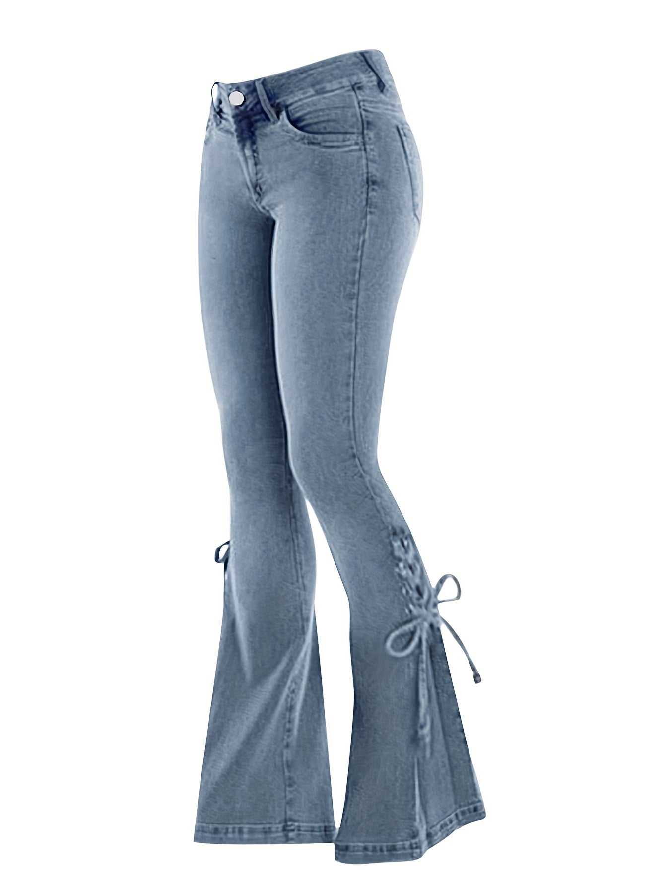  Women's Flared Leg Jeans Button Fly Lace Up High Stretch