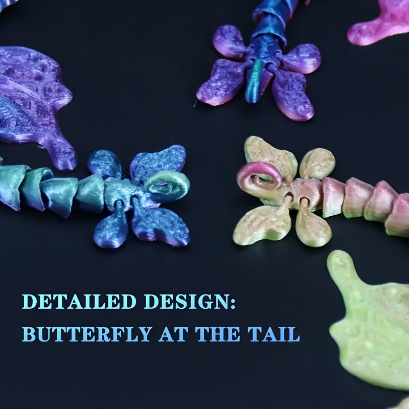 3D Printed Butterfly Dragon Figurine with Movable Joints - Home and Car Decor