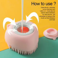 Silicone Pet Bath Brush with Massage & Shower Gel Dispenser