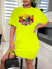  Cartoon Figure Print Short Sleeve Dress