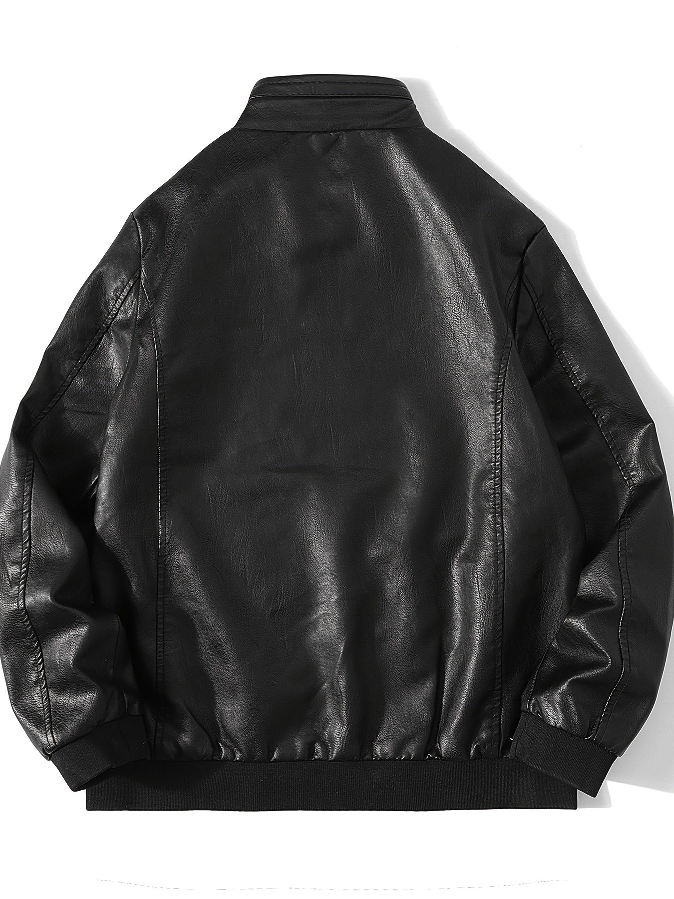 Men's Stylish PU Leather Jacket Zip Up Long Sleeve Jacket
