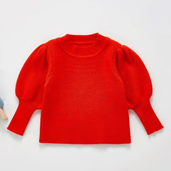 Toddler Girl Knitted Sweater Top Lantern Sleeve Pullover Crew Neck Sweatshirt