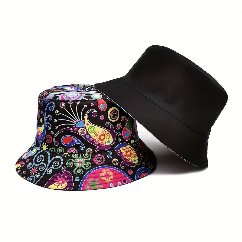 Paisley Print Bucket Hat Reversible Cartoon Anime Sunscreen Fisherman