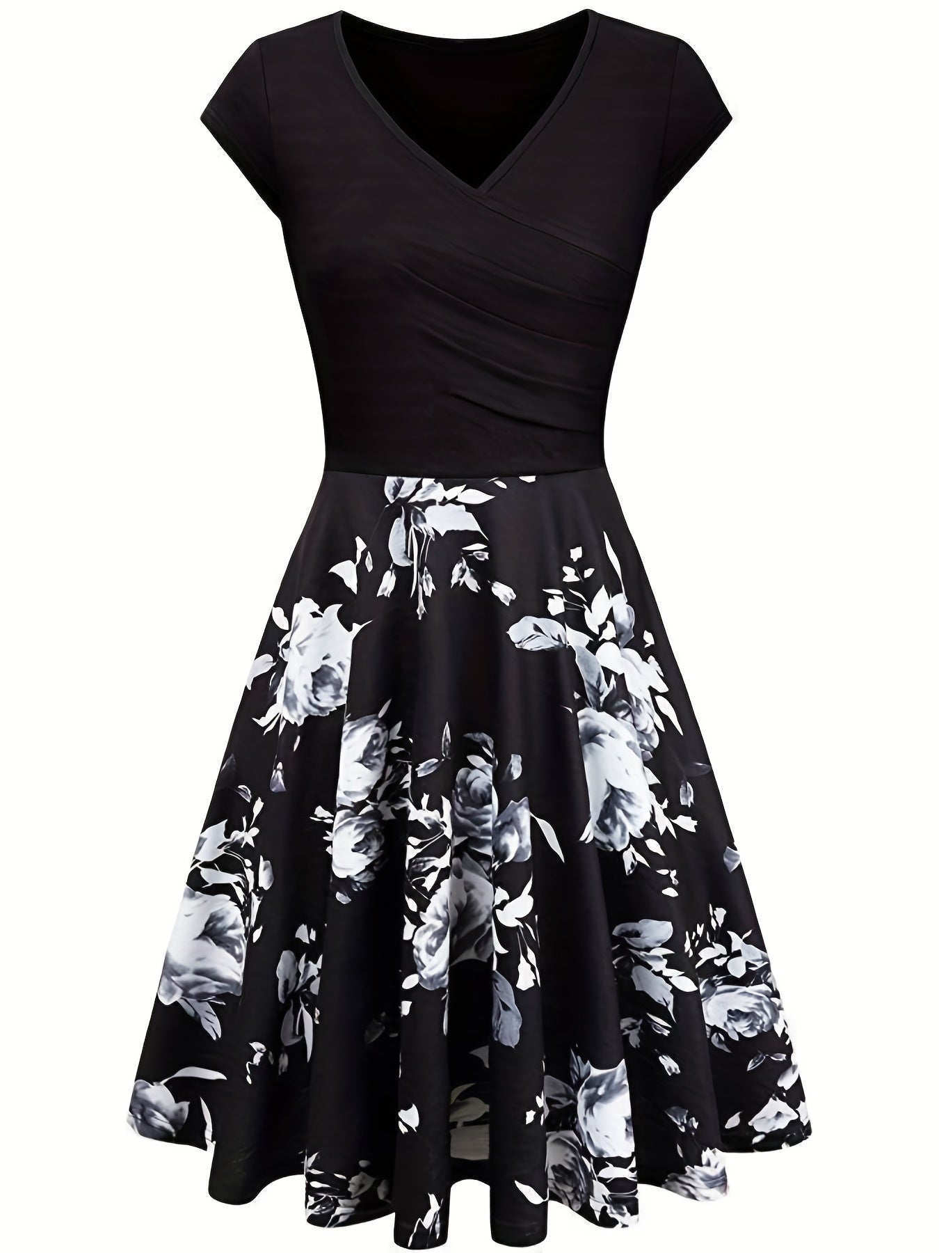 Floral V-Neck Short Sleeve Dress for Women