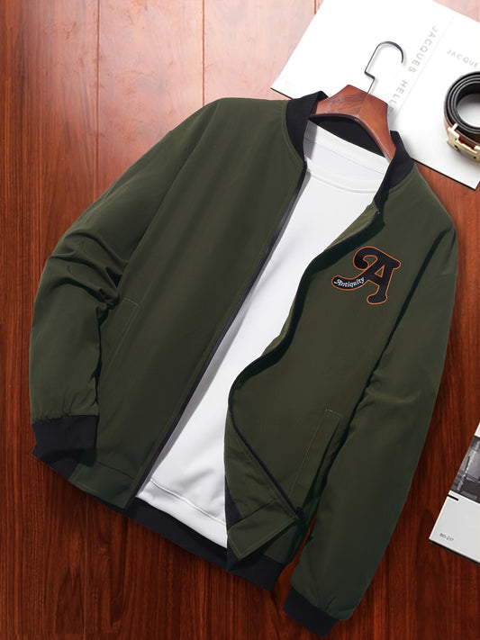 Men's Letter Print Zipper Jacket for Spring and Autumn