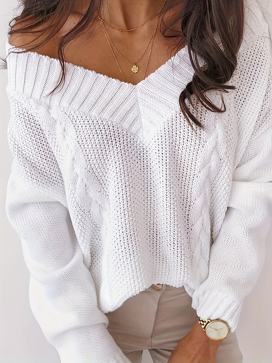  Casual Sweater Women's Plus Solid V Neck High Stretch