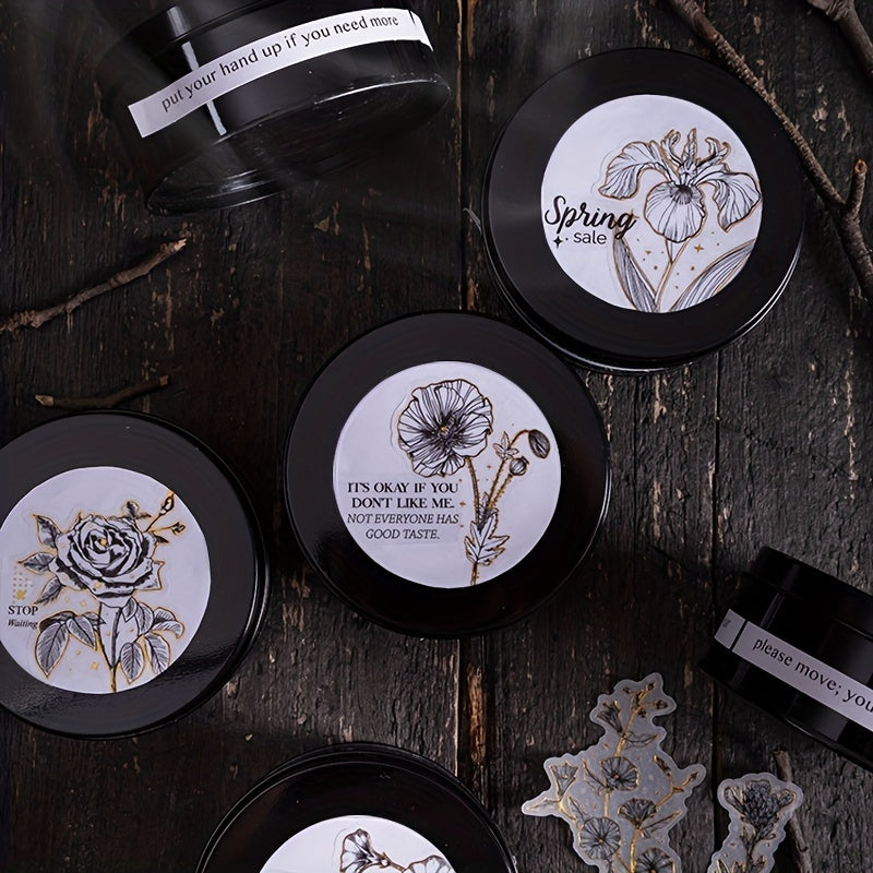Retro Flower Stickers Set - Literary Artistic Plant Silvery Stamping DIY Decor