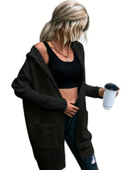  Open Front Hooded Cardigan with Pockets