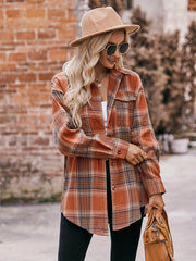  Plaid Print Long Sleeve Button Up Tunic Shirt
