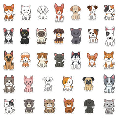 33Pcs Cartoon Cat And Dog Stickers Waterproof DIY Stickers