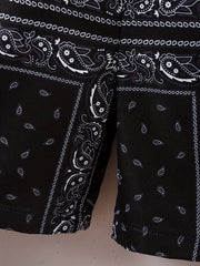 Men's Paisley Print Elastic Waist Workout Shorts
