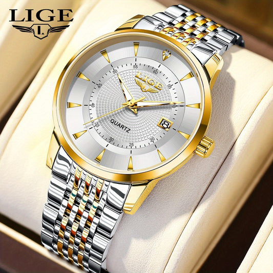 LIGE Quartz Watch Stainless Steel Strap Automatic Date Student Watch