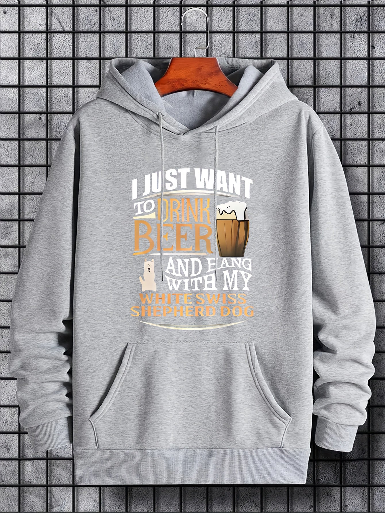 Men's Beer Print Hoodie Drawstring Sweatshirt