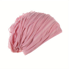 Ruffles Pleated Turban Cap Elastic Head Wrap Lightweight Hijab Beanie