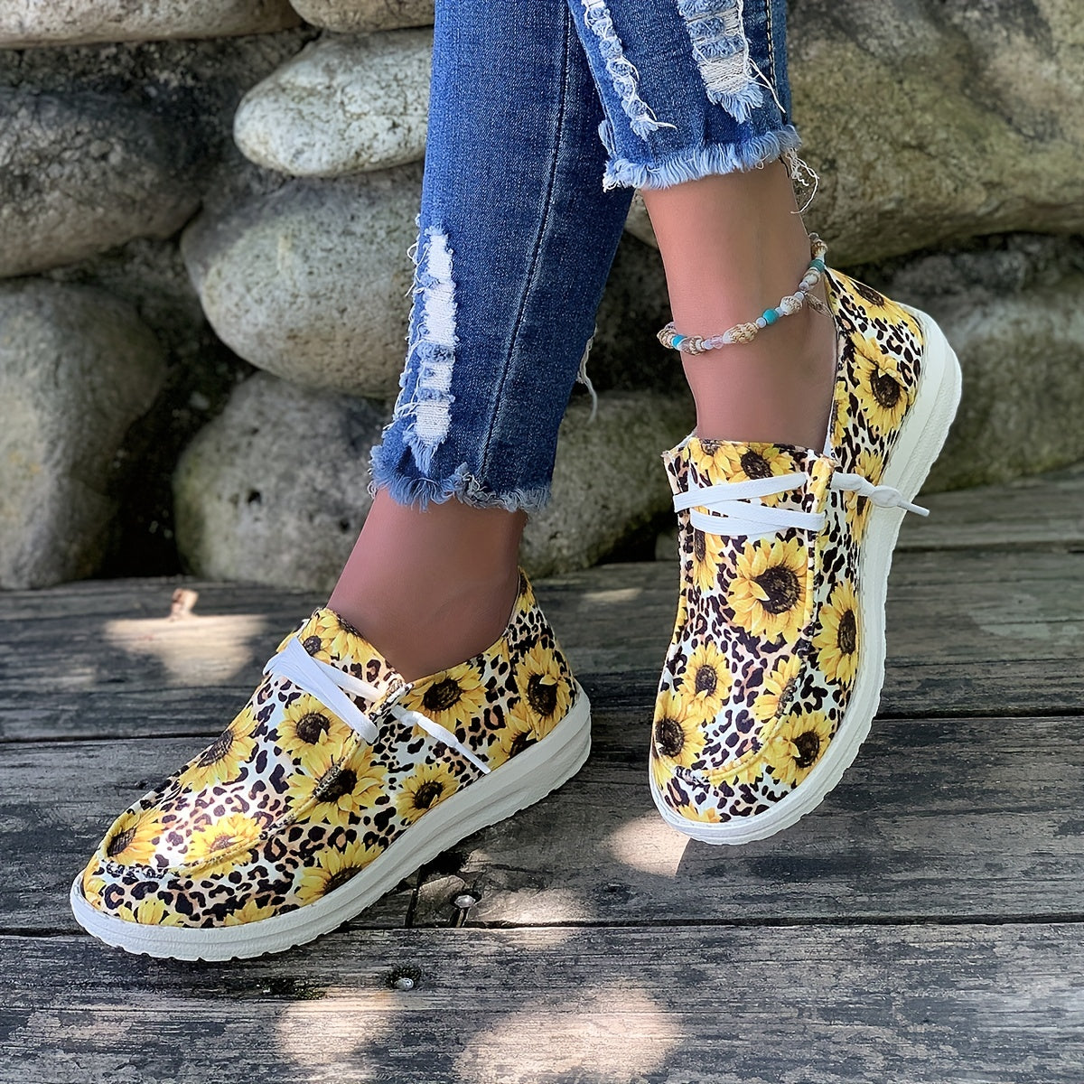 Floral & Leopard Slip On Low Canvas Shoes Round Toe