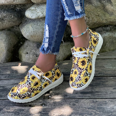 Floral & Leopard Slip On Low Canvas Shoes Round Toe