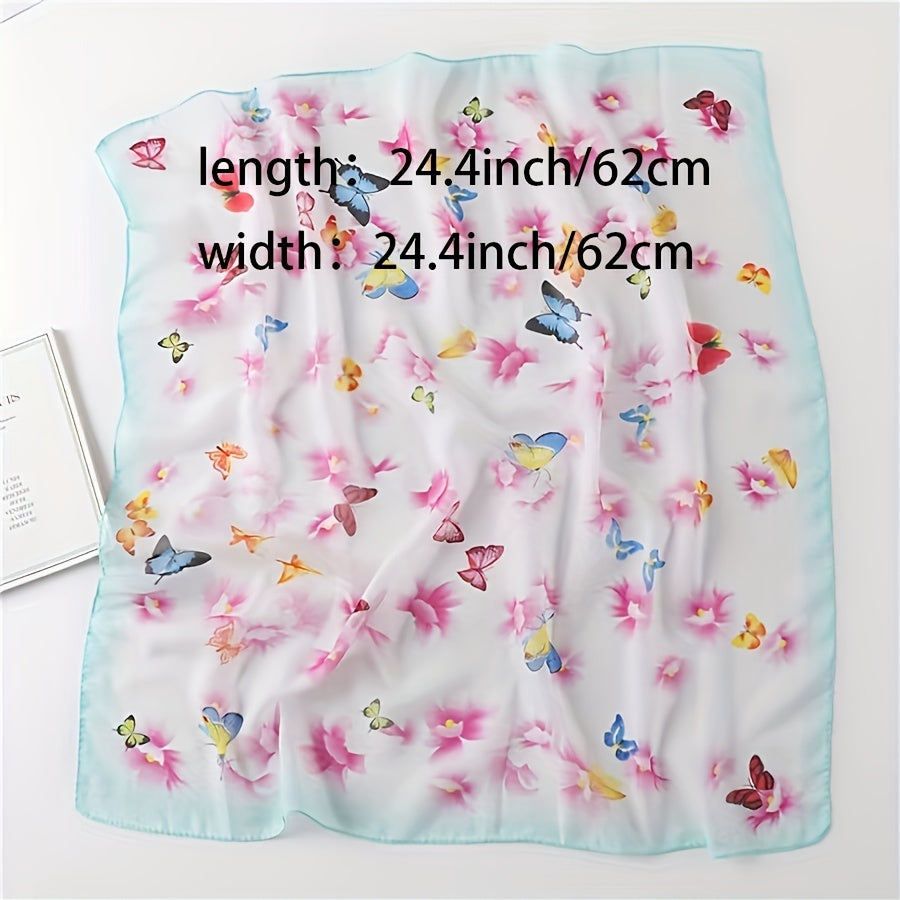 Butterfly Printed Square Scarf Silk Thin Headband Breathable Hair Wrap