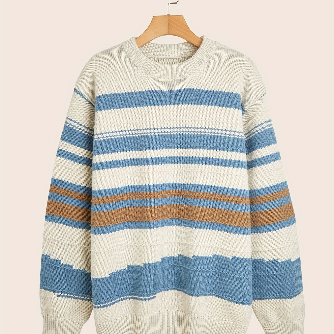 Striped Pattern Sweater Men's Casual Warm Round Neck Pullover