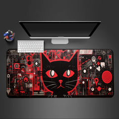 Cyber Kitten Pattern Mouse Pad - Anime Office Keyboard Pad