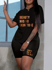 Women's Plus Slogan Print Top & Shorts Set