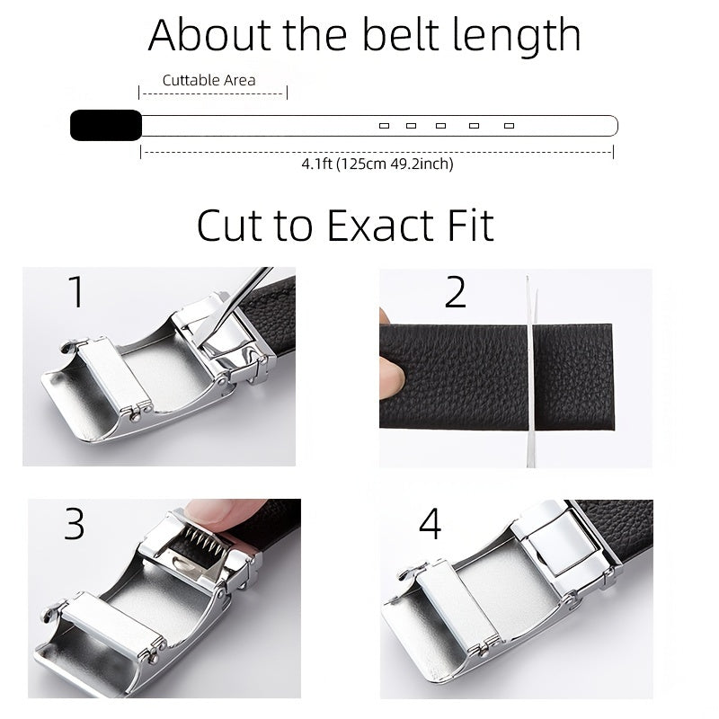 Men's Cowhide Belt with Automatic Buckle for Business & Casual
