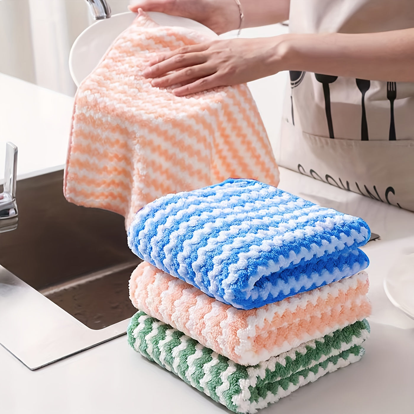 10pcs Damaskeen Wash Cloths Coral Fleece Microfiber Dish Towels